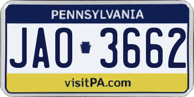 PA license plate JAO3662