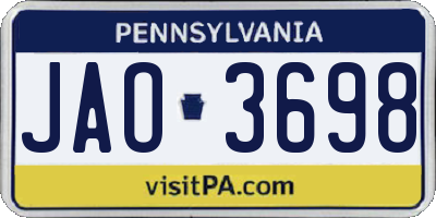 PA license plate JAO3698