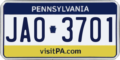 PA license plate JAO3701