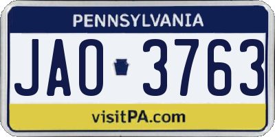 PA license plate JAO3763