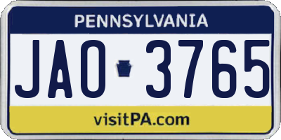PA license plate JAO3765