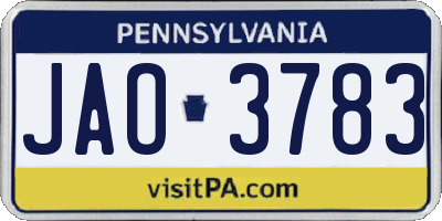 PA license plate JAO3783
