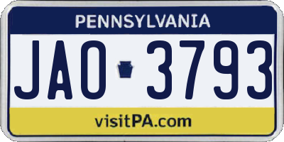 PA license plate JAO3793