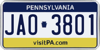 PA license plate JAO3801