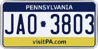 PA license plate JAO3803