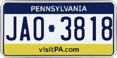 PA license plate JAO3818