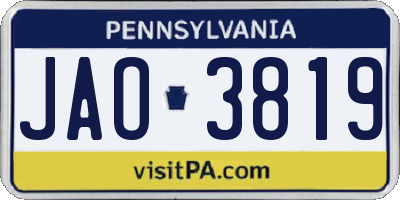 PA license plate JAO3819