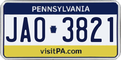 PA license plate JAO3821