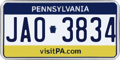 PA license plate JAO3834