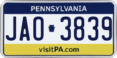 PA license plate JAO3839