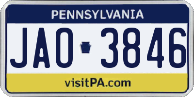 PA license plate JAO3846