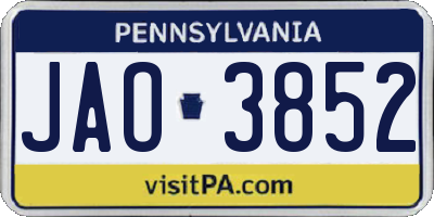 PA license plate JAO3852