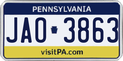 PA license plate JAO3863