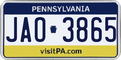 PA license plate JAO3865