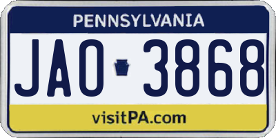 PA license plate JAO3868