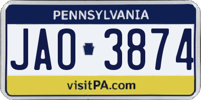 PA license plate JAO3874