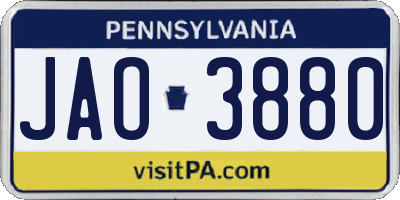 PA license plate JAO3880