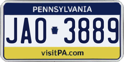 PA license plate JAO3889
