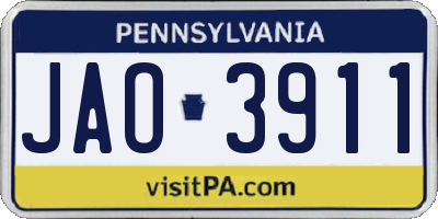PA license plate JAO3911