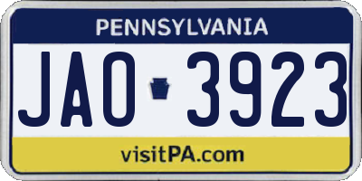 PA license plate JAO3923