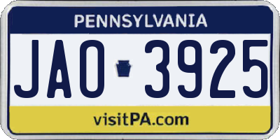PA license plate JAO3925