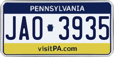 PA license plate JAO3935