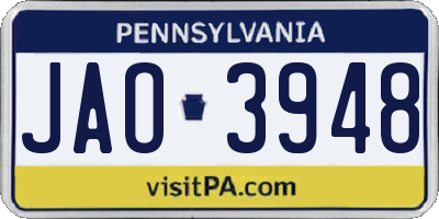 PA license plate JAO3948