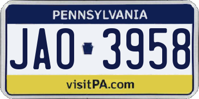 PA license plate JAO3958