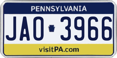 PA license plate JAO3966
