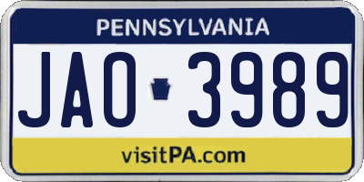 PA license plate JAO3989
