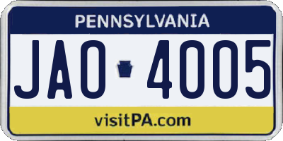 PA license plate JAO4005