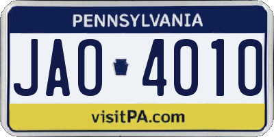 PA license plate JAO4010