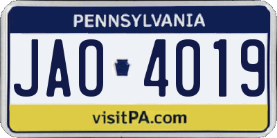 PA license plate JAO4019