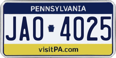 PA license plate JAO4025