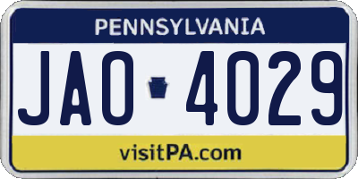 PA license plate JAO4029