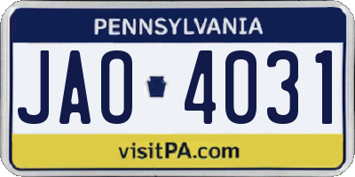PA license plate JAO4031