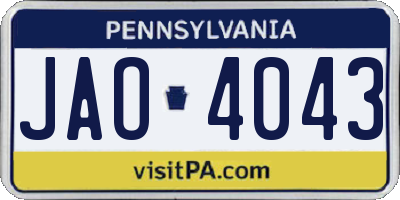 PA license plate JAO4043