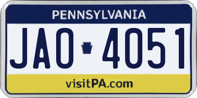 PA license plate JAO4051