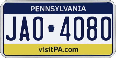 PA license plate JAO4080