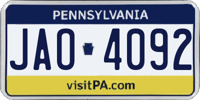 PA license plate JAO4092