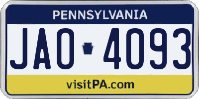 PA license plate JAO4093