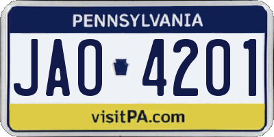 PA license plate JAO4201