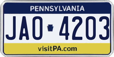 PA license plate JAO4203