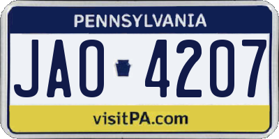 PA license plate JAO4207
