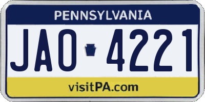 PA license plate JAO4221