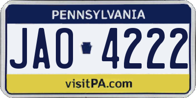 PA license plate JAO4222