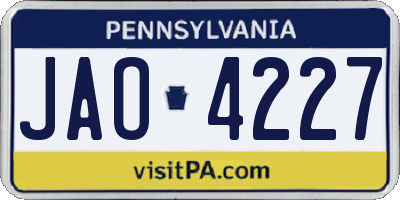 PA license plate JAO4227