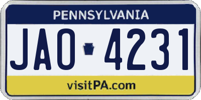 PA license plate JAO4231