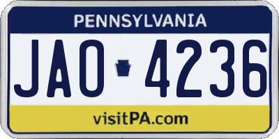 PA license plate JAO4236