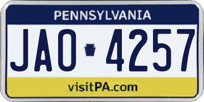 PA license plate JAO4257